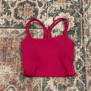 Carbon38 Zebra Ribbed Crop Cami Bra, Magenta Pink, Size Small